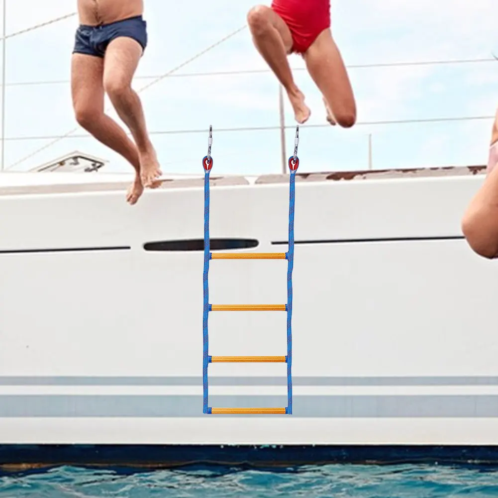 4 Step Boat Rope Ladder Heavy Duty Climbing Rope Portable Rope Boarding Ladder for Inflatable Boat Kayak Motorboat Canoeing