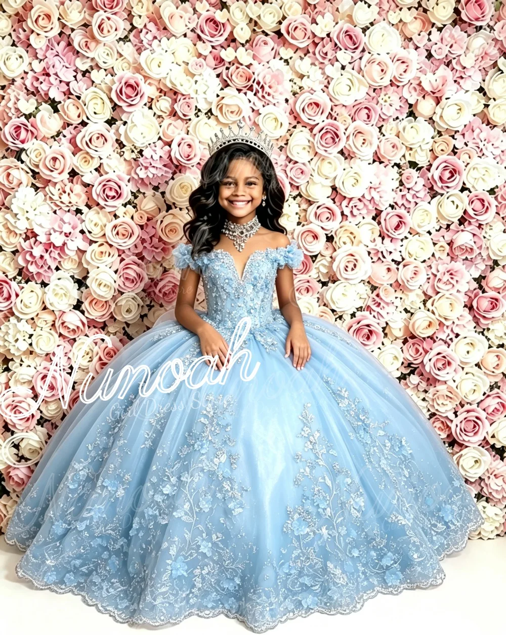 Light Blue Flower Girl Dresses for Wedding Floor Lace Appliques Floor Length Kids Birthday Pageant Gown First Communion Gowns