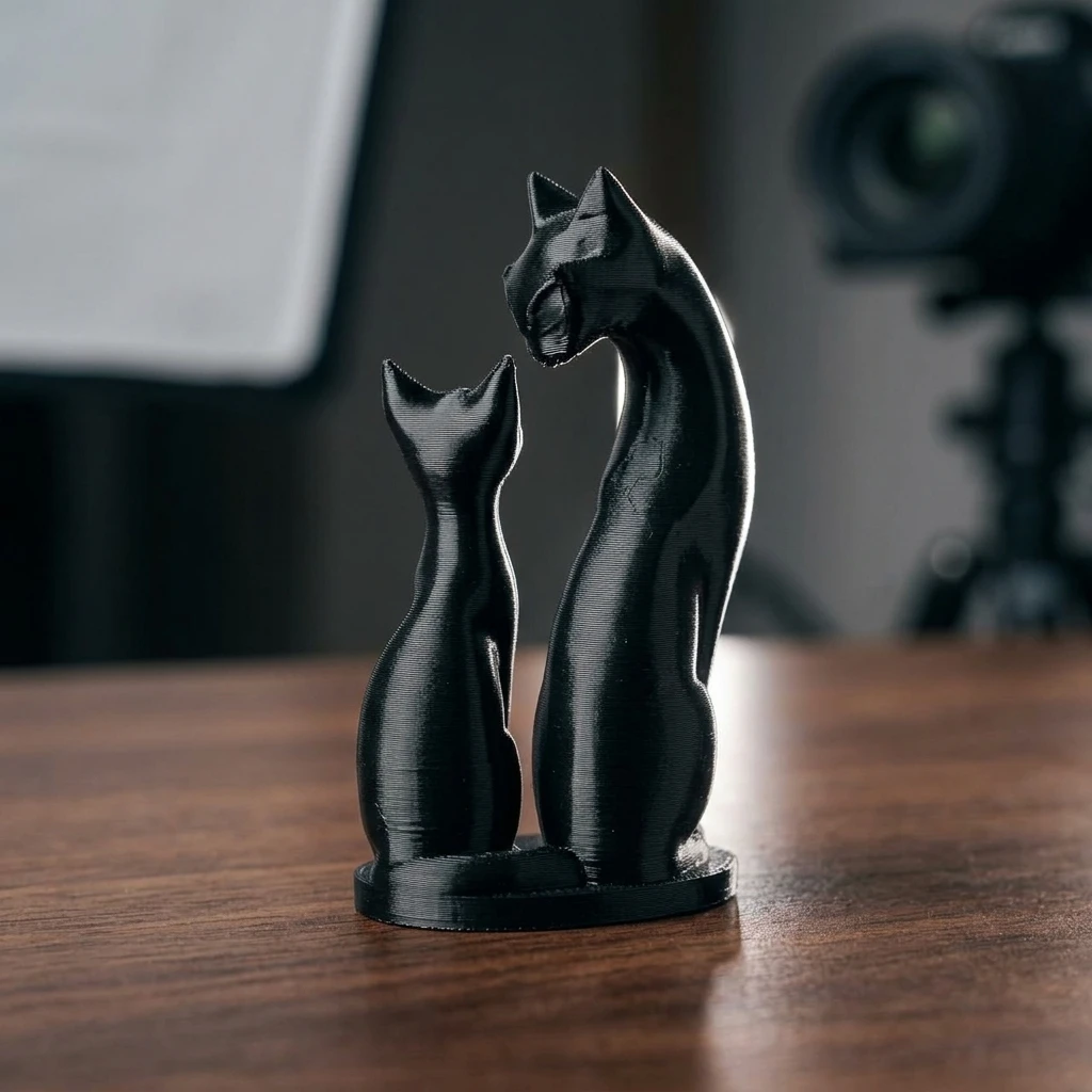 Black Cat Figurine 2.8in Mother and Kitten Statue 3D Printed Animal Sculpture Minimalist Desk Decor Sweet Gift for Cat Lovers