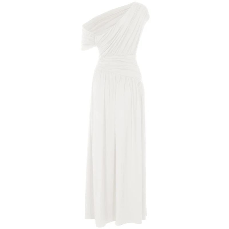 Hugcitar One Shoulder Ruched Sleeveless Solid Pleated Sexy Irregular Y2K Maxi Dress Summer Elegant Party Women Clothes Vacation