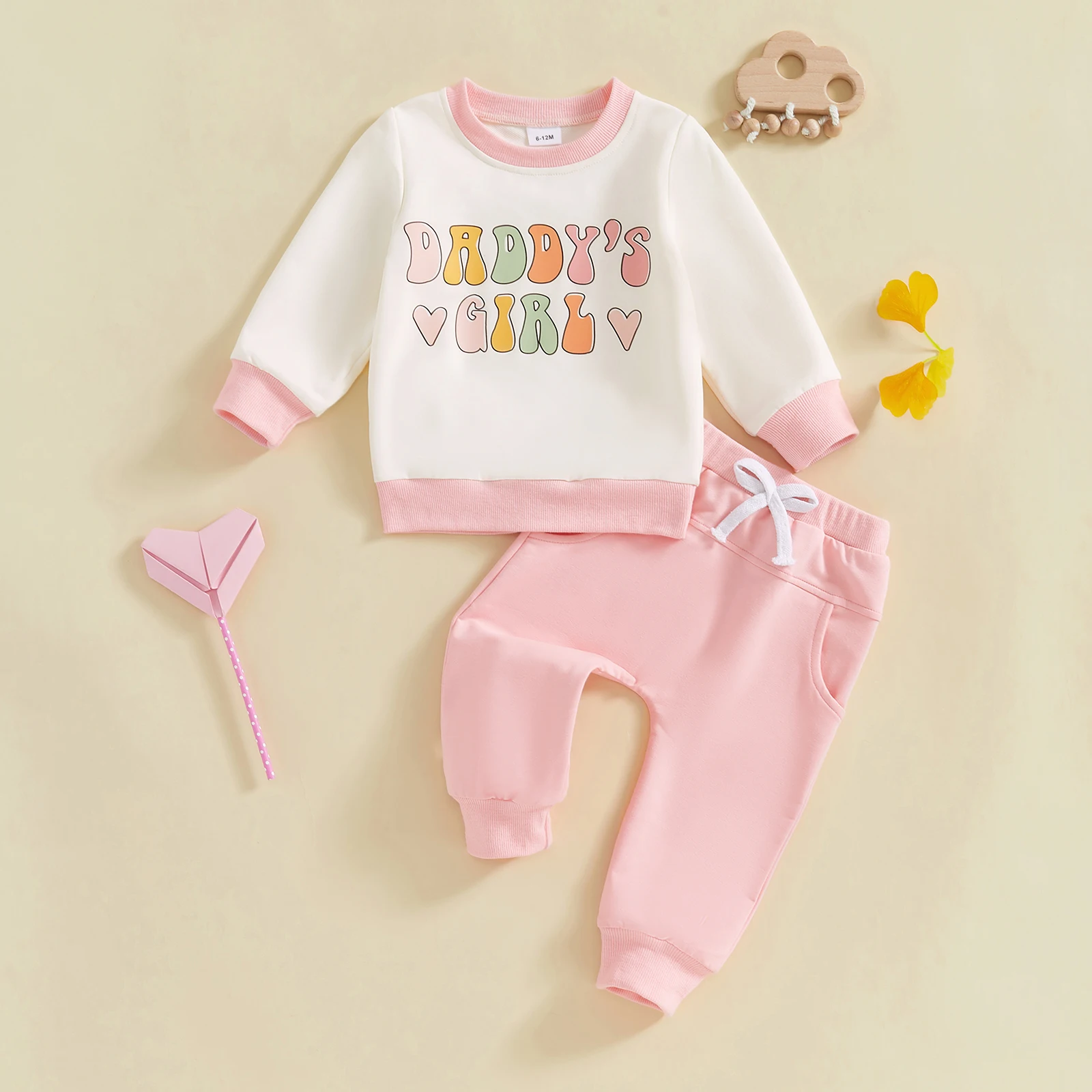 Kids Baby Girls Autumn Clothes Sets Cute Long Sleeve Letter Print Sweatshirts and Solid Drawstring Pants 2Pieces Activewear Sets