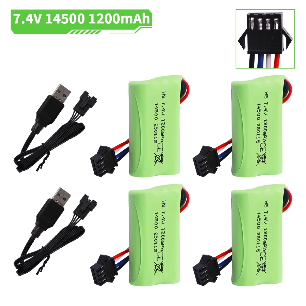 SM-4P 14500 lipo Battery 7.4V 1200mAh with Charger For Electric Toys Water Bullet Gun Spare Parts 7.4V Battery  For RC toys Cars