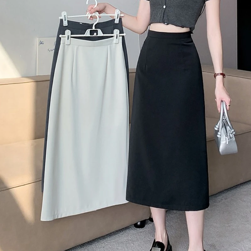 

Autumn High Waist Elegant Back Split Women's Wrap Midi Skirts 2025 New Solid Korean Office Lady Sheath A-line Skirts Female