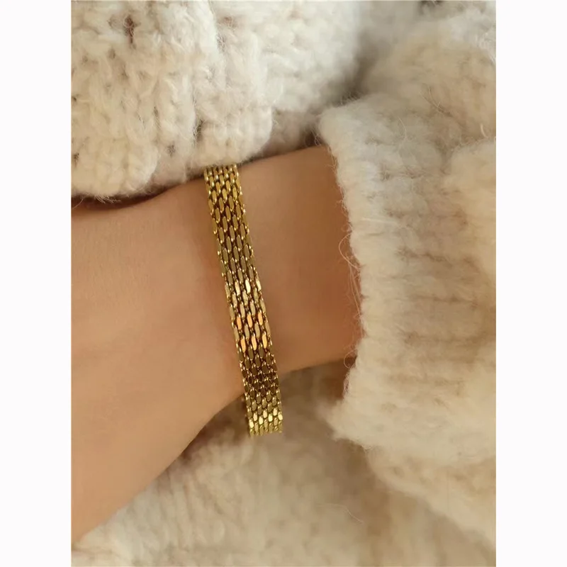 Stainless Steel Exaggerated Personality Gold Color Hollow Woven Snake Bone Chain Bracelet for Women Charm Trend Thick Jewelry