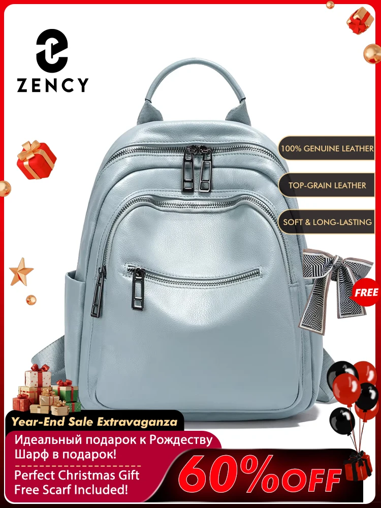 Zency Soft Genuine Leather Multi-layer Pockets Backpack For Women Large Capacity Travel Rucksack Knapsack Ladies Satchel