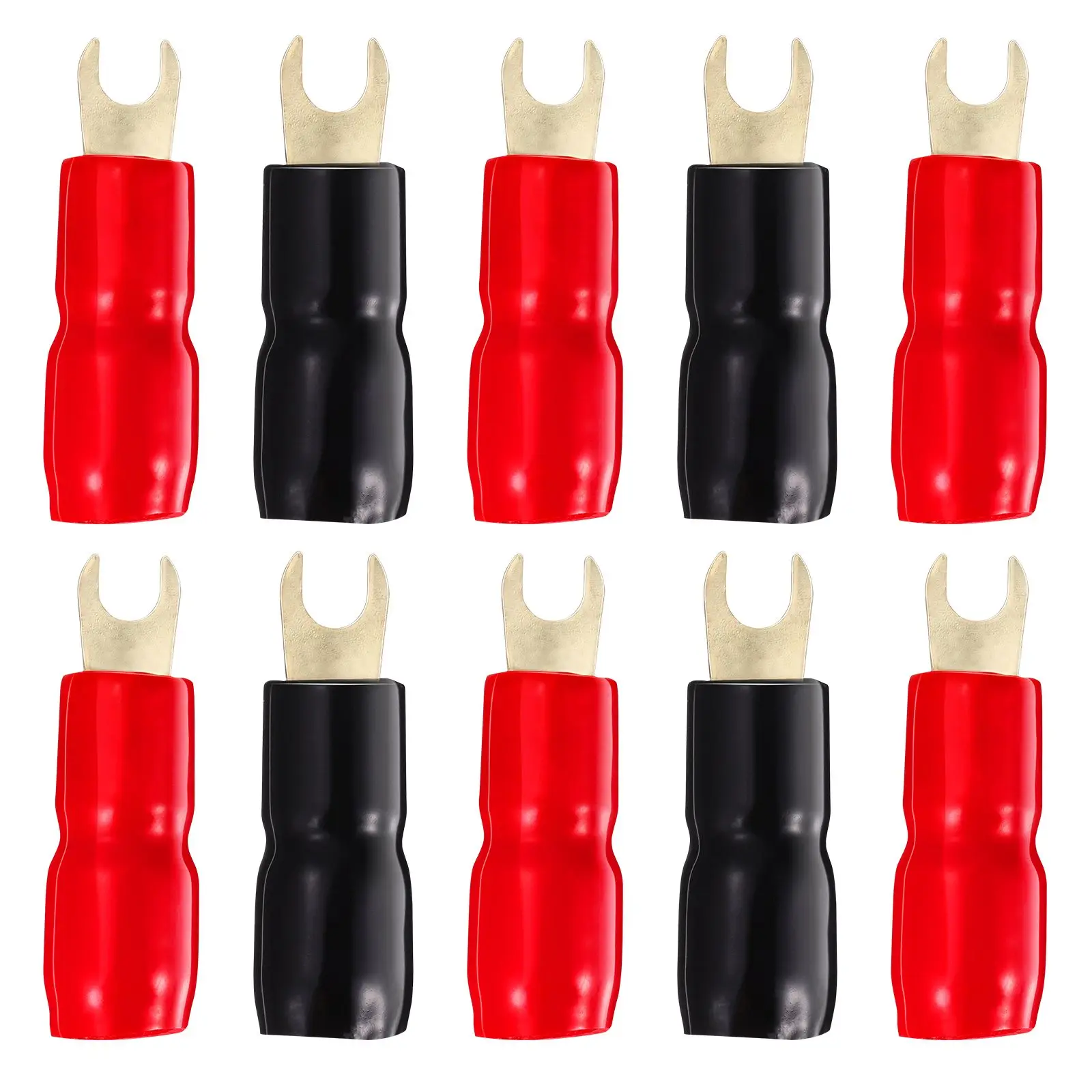 

10 Pairs Crimp Terminals 4ga Spade Connectors Copper Fork Speaker Wire Gold Plated Anti Corrosion High Electrical