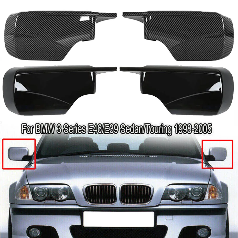 

1 Pair Side Rear View Mirror Cap Cover Gloss Black Carbon Fiber For BMW 3 Series E46 E39 1998-2005 51168238375 51168238376