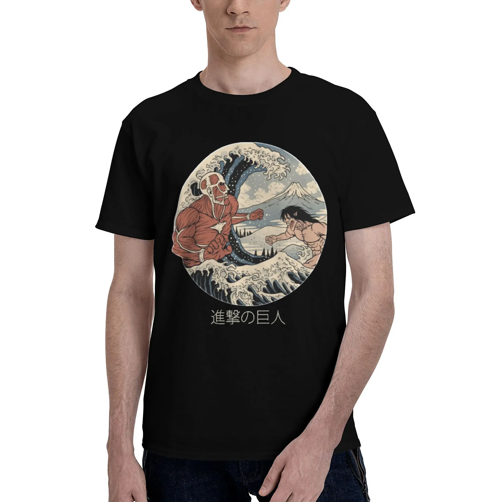 Print Attack on Titan Kanagawa Wave T Shirt Men's Crewneck Short Sleeve Clothing Shingeki No Kyojin 100%Cotton Summer TopsTops