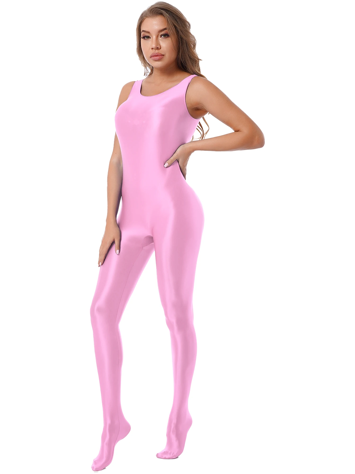 Damen-Badeanzug Zentai-Jumpsuit Lingerie Ganzkörper-Bodysuit Sport Fitness Footed Unitard Einfarbig Rundhals-Bodystocking – Detail 25