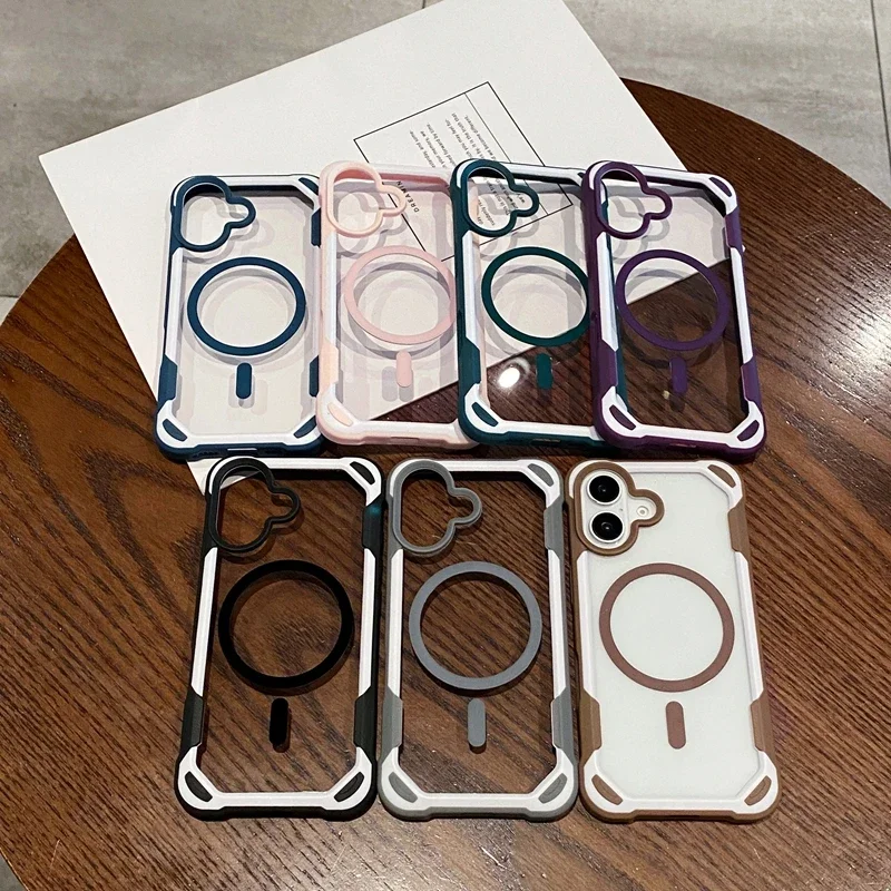 Luxury Armor Magnetic Phone Case For iPhone 15 14 13 11 12 16 Pro Max 15 plus Clear Hard Bumper Dual Color Cases Cover 16 pro