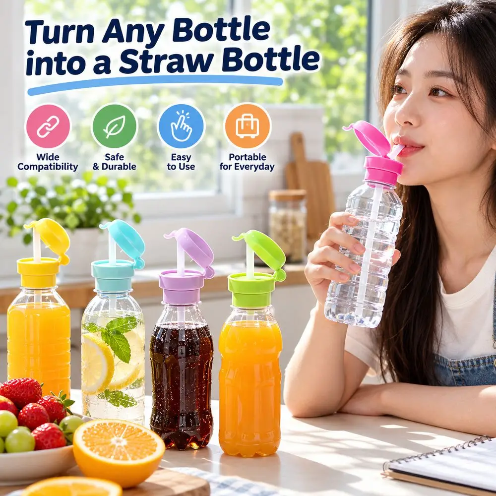 Reusable Straw Straw Bottle Cap Flip Top Lid Colorful Bottle Straw Lid Wide Opening Reusable Straw Lid Daily Drinking Use