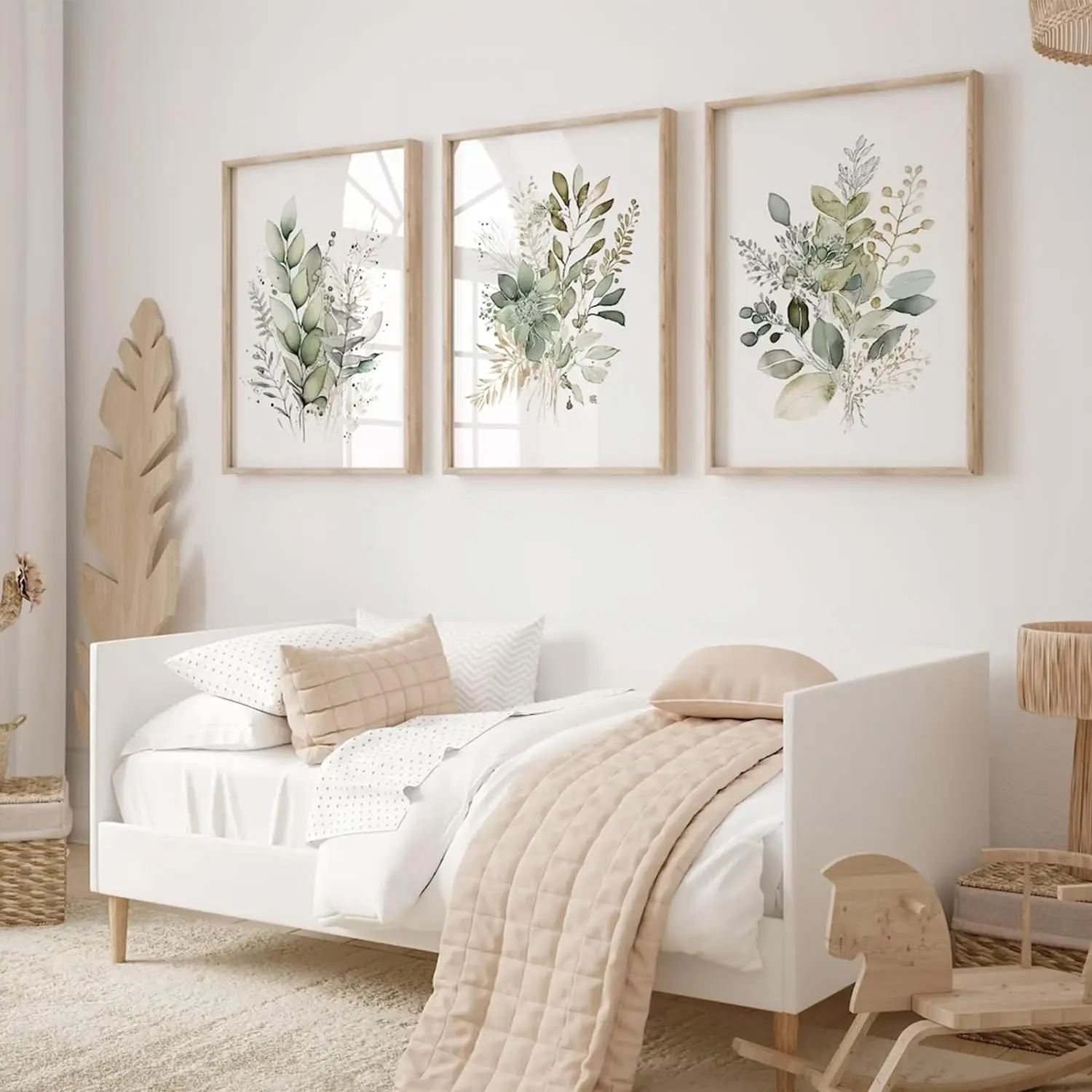 3Pcs/Set Watercolor Plant Wall Art Bohemian Flower Canvas Decor Print Grey Green Wildflower Modern Picture Bathroom Frameless