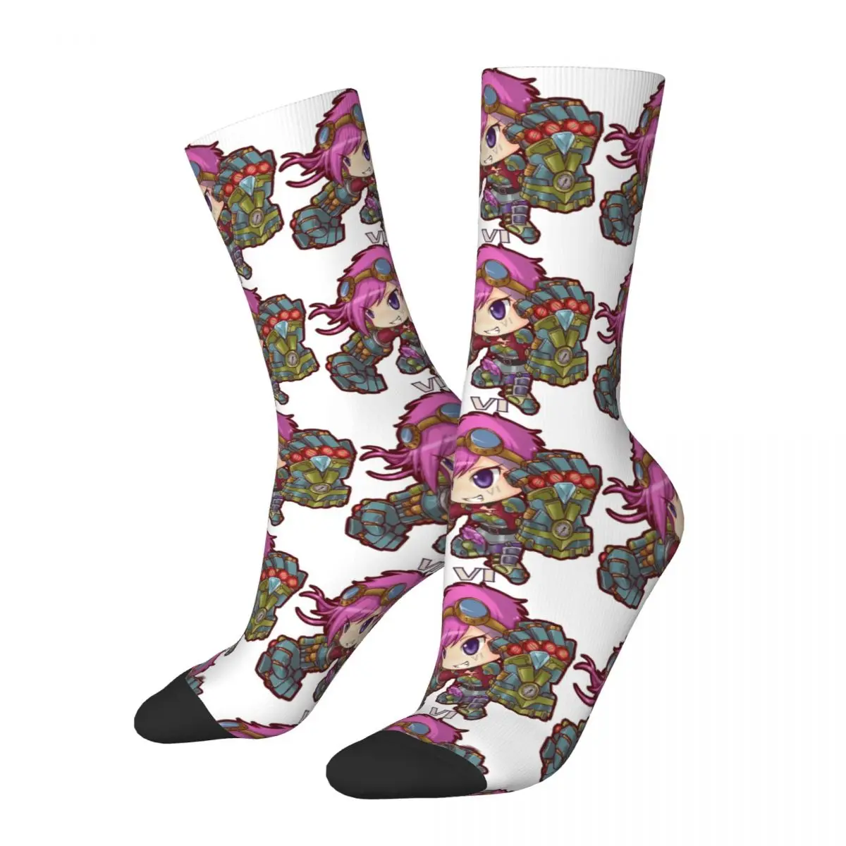 Hip Hop Vintage Kawaii VI The Piltover Enforcer Men\'s Socks Unisex Arcane League of Legends LOL Anime Seamless Printed Crew Sock