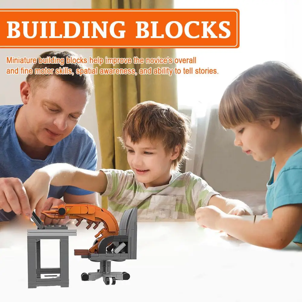 Moc blocos de construção mesas de computador cadeiras de computador camarão cidade série móveis ornamentos de mesa modelos criativos brinquedos