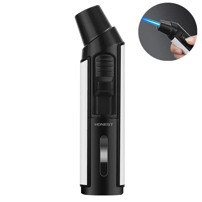 

2022 HONEST Windproof Cigar Lighter Airbrush Turbo Torch Metal Lighter Outdoor Portable Lighter with Cigar Drill Men's Gift