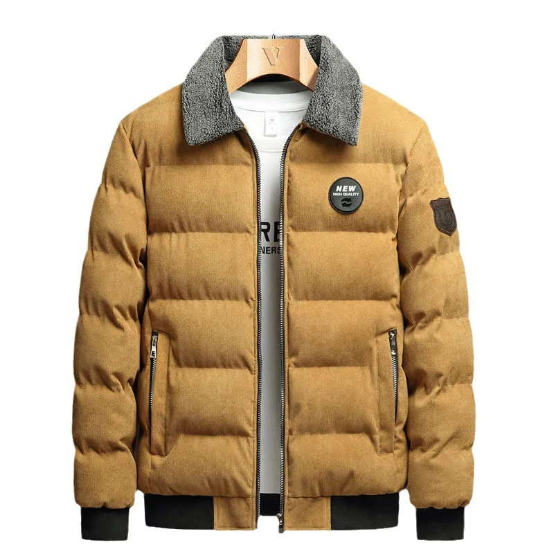 Winter Fleece Thick Lapel Corduroy Jacket Men Warm Parka Brand Windproof Long Sleeve Zipper Outerwear Men Clothing