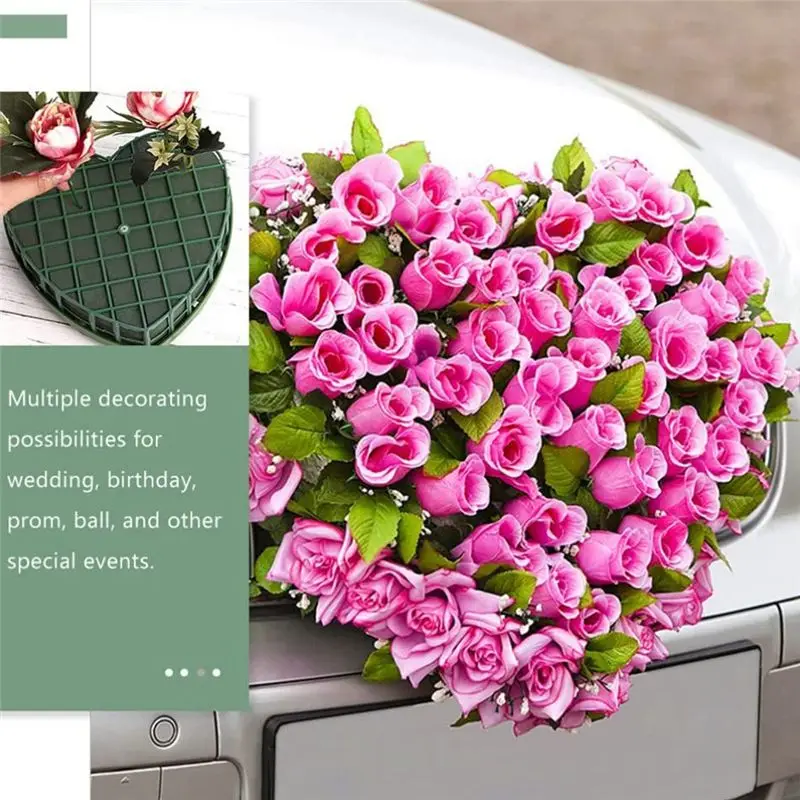 A56K 4Pcs Heart-Shape Floral Foam Blocks Green Flower Clay Heart Shaped Floral Bricks Artificial Floral Mud with Suction Cup