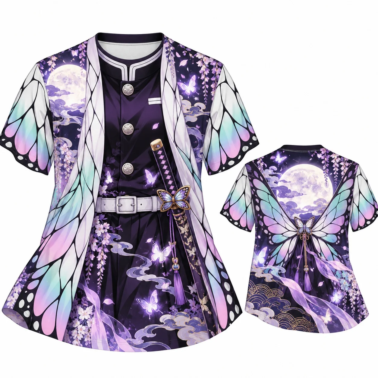 Shinobu Kocho Demon Slayer Grafik-T-Shirt für Damen, Anime-Schmetterlingskostüm-Print, kurzärmeliges, lässiges Oberteil – Detail 6