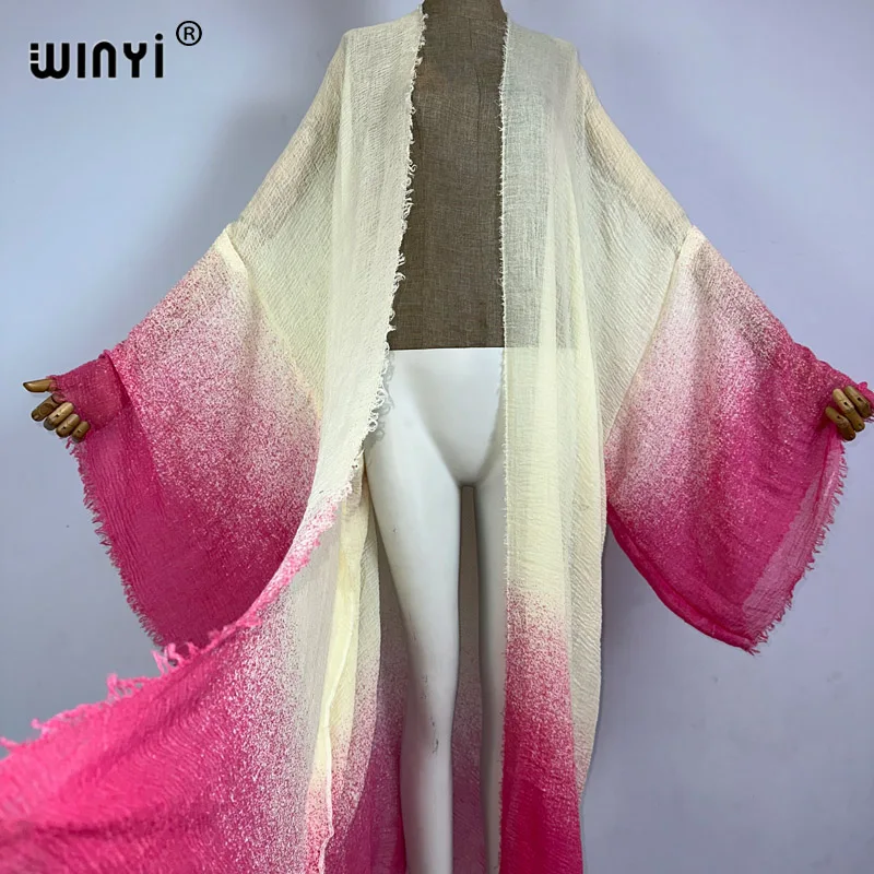 WINYI kimono new summer Gradient color beach outfits for women cover-up long coat elegant Africa coat maxi dress boho beachwear