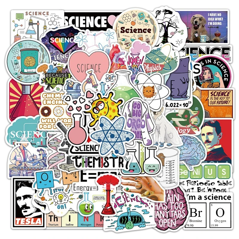 50PCS Science Chemistry Home Decorative Graffiti Stickers Suitcase Laptop Guitar Book Car Cartoon Cool Kids Pack Gift