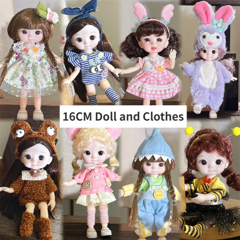 16cm Doll and Clothes Smiling Multi Expression Head 13 Detachable Joint Naked Girl BJD Girl Toy Gift