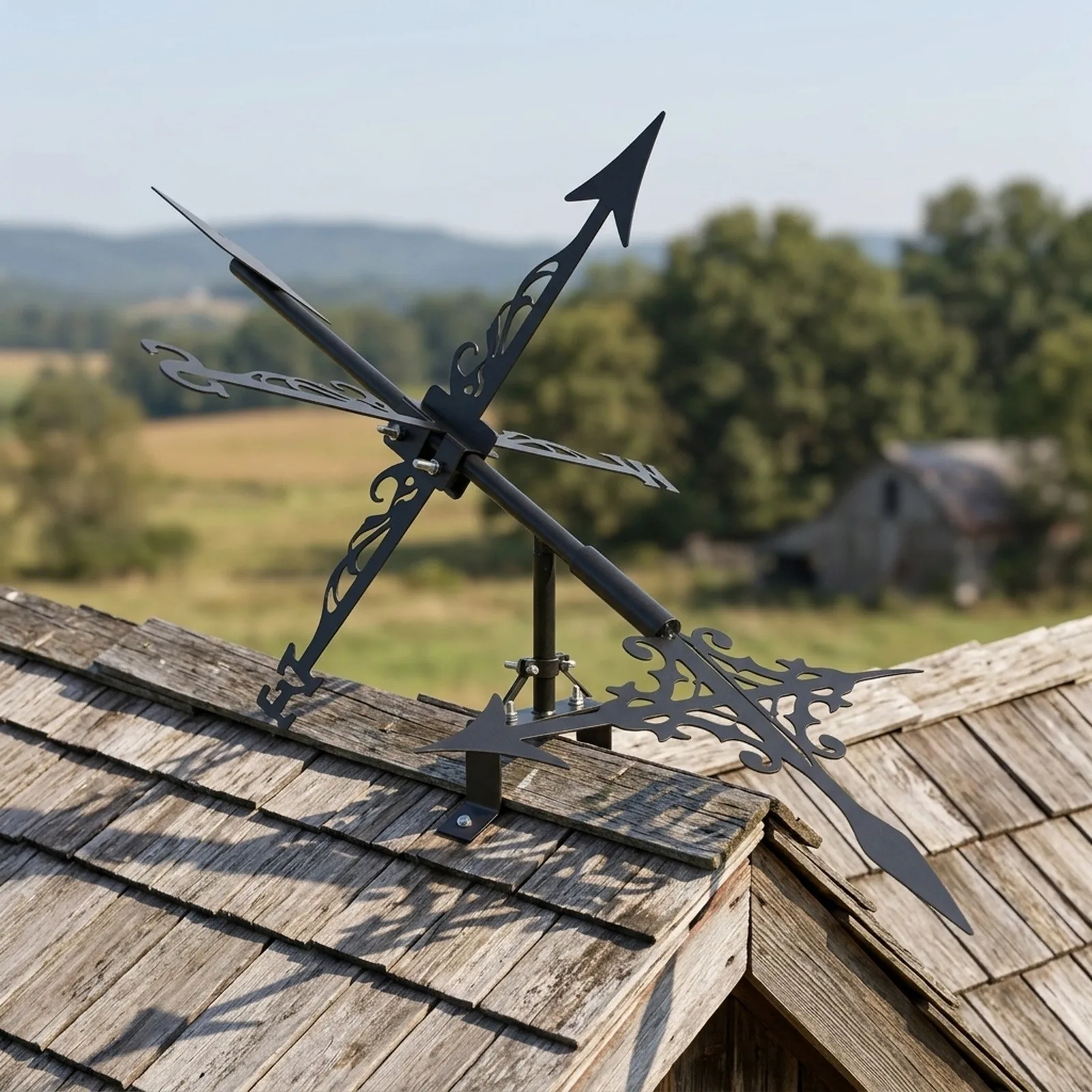 Metal weather vane with arrow pattern for farmhouse garden rooftop shed decoration sturdy and suitable for outdoor use
