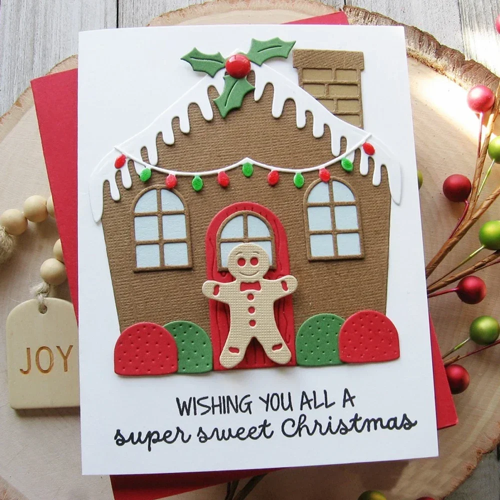 هولي كوز الصنوبر شجرة عيد الميلاد الزنجبيل المعادن قطع يموت القوس الفرح الكلمات يموت DIY بها بنفسك سكرابوكينغ بطاقة الديكور الحرفية صنع