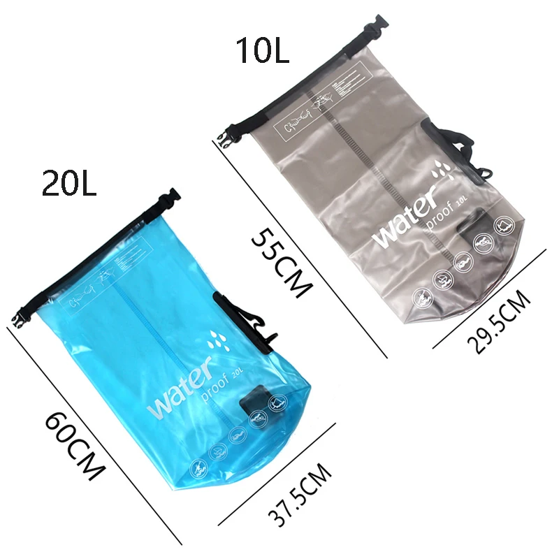 PVC Waterproof Bag 10L 20L Outdoor Swimming Bag Diving Compression Storage Dry Bag For Man Women Kayaking Drifting Rafting Bag