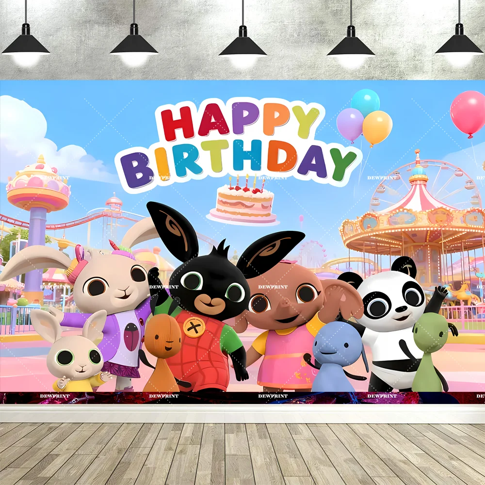 Cartoon B-Bing Bunny achtergronddecoratie met konijn, dieren-thema, kinderfeestdecoratie en banner, rekwisieten voor fotostudio's.