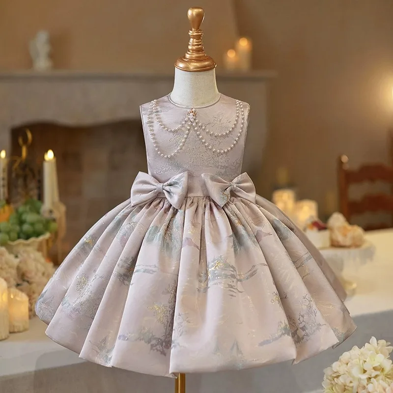 New Children's Catwalk Evening Gown Host's Performance Costume Wedding Birthday Party Flower Girls Dress A4573 Vestidos