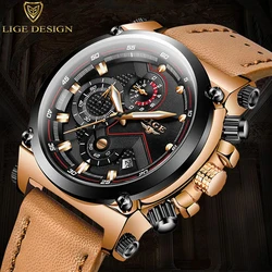 NEW FASHION LIGE Quartz Watches for Men Luxury Casual Waterproof Leather Military Strap Watch Sport Calendar Clocks Wristwatches