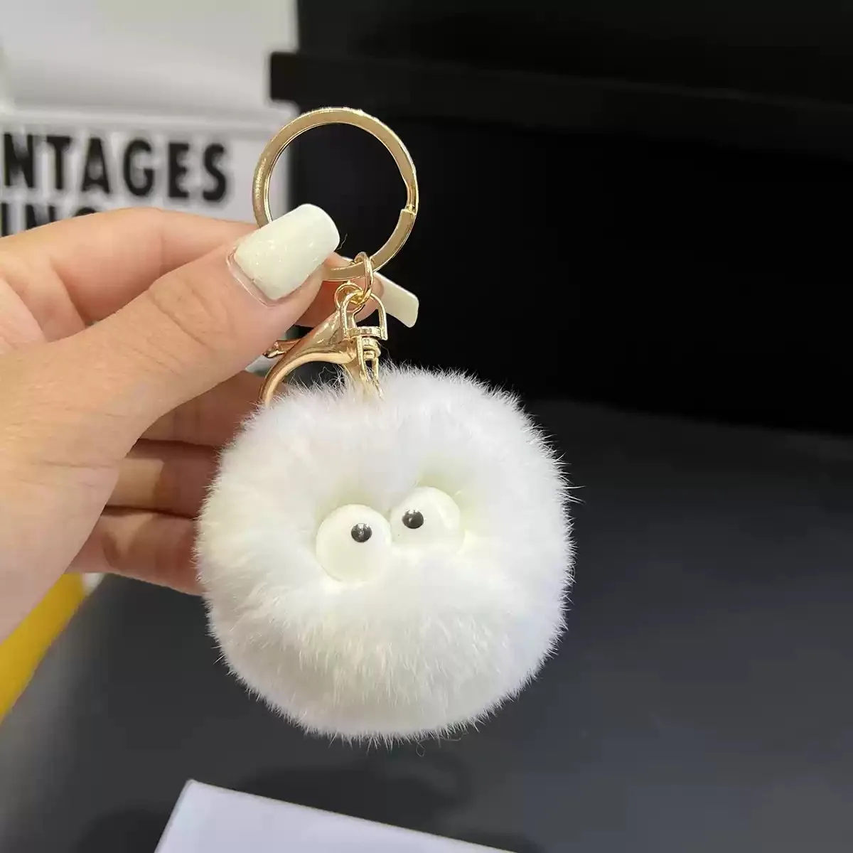 Customized Cute Imitation Rex Rabbit Fur Briquettes Car Keychain Pendant Ins Plush Fur Ball School Bag Bag Hanging Gift