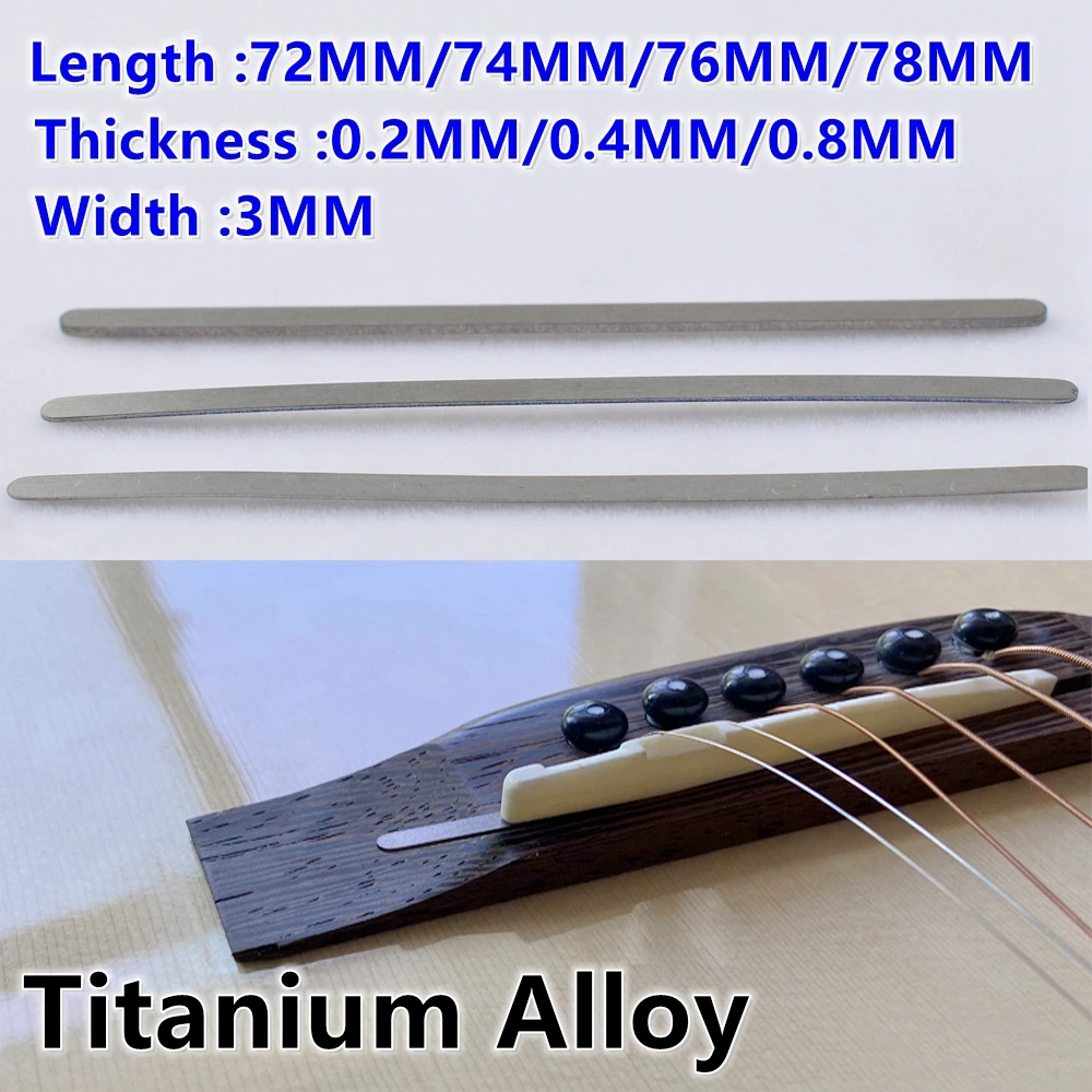 Titanium Alloy Folk  Acoustic Guitar Bridge Nut Increase Height Spacer 72mm/74mm/76mm/80mm*3.0mm*0.2mm/0.4mm/0.8mm