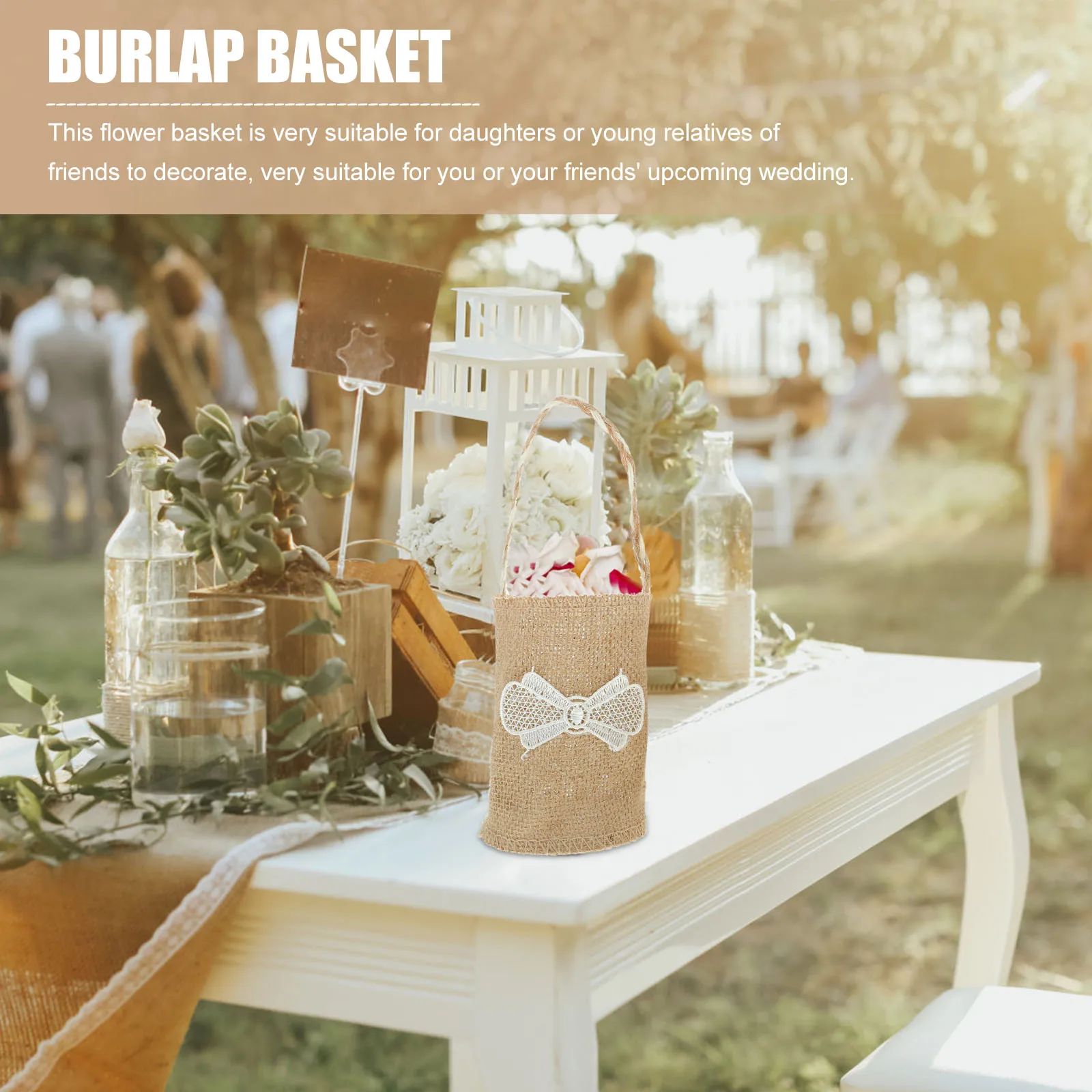 

2 Pcs Flower Girl Basket Rustic Wedding Gifts Baskets for Favors Burlap Wicker Ivory