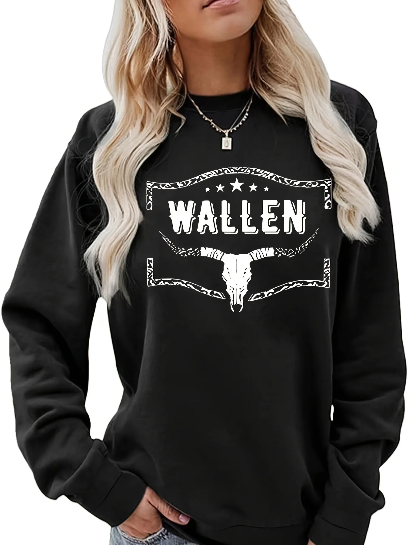 Sudadera con cuello redondo y estampado geométrico de calavera Ull: tela de poliéster suave de elasticidad media, manga larga, lavable a máquina