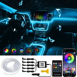 5IN1 6IN1 Neon LED Car Interior Ambient Light Fiber Optic EL Wire Strip Light App USB RGB Auto Accessories LED Decorative Lamp