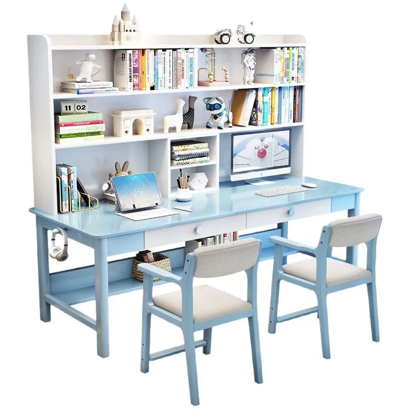 

Solid wood double desk bookshelf integrated computer desk home bedroom children's study table long table