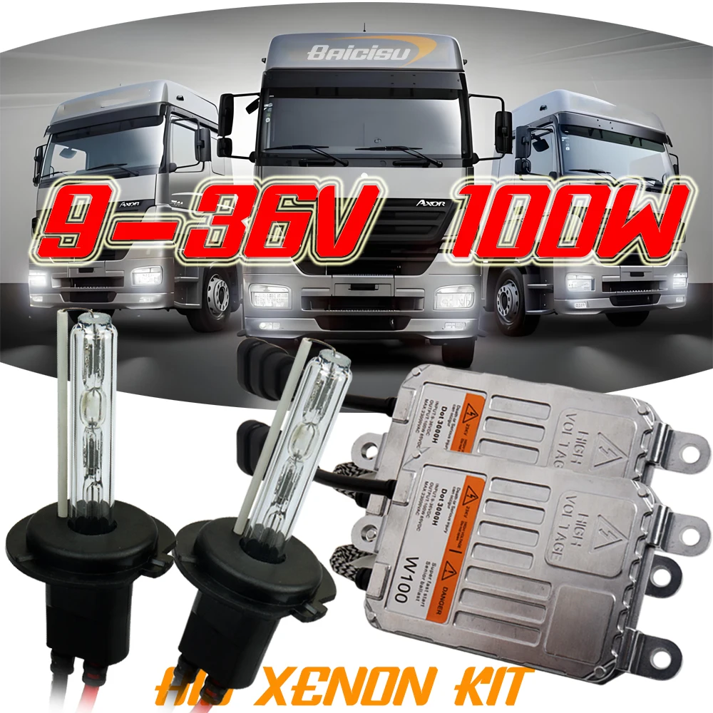 9-36V 100W AC Fast Start Large trucks HID H4 bi-xenon headlight Kit H4 hi/lo  H1 H3 H7 H8 H9 H10 H11/9005/9006/HB3/HB4 bulb