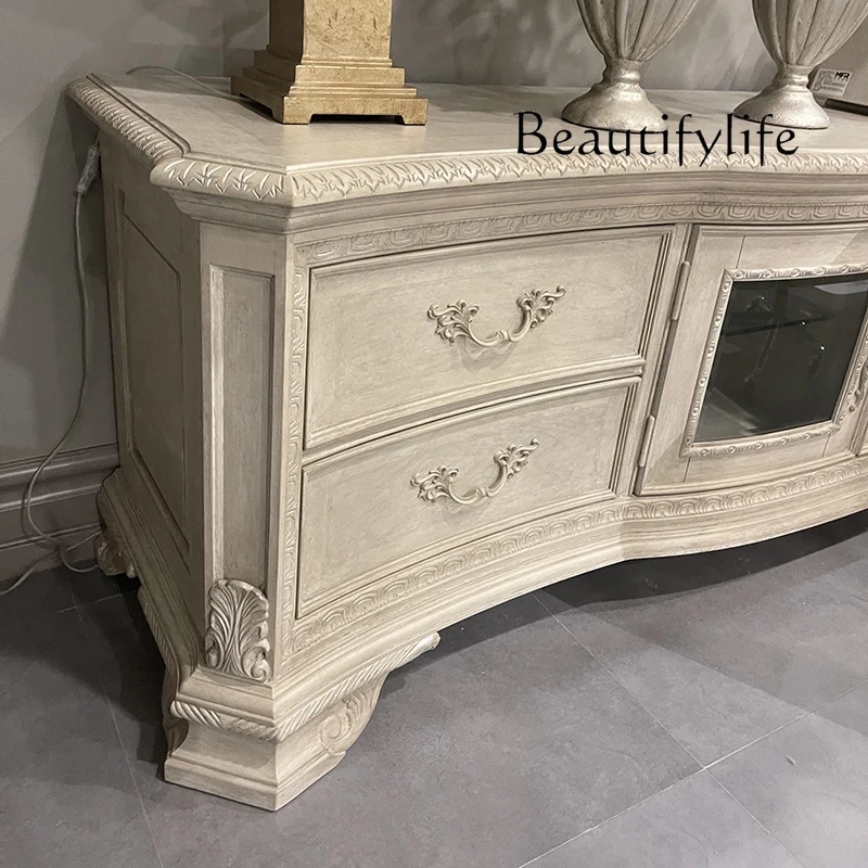 خزانة تلفزيون من الخشب الصلب لغرفة المعيشة الجميلة وخزانة فيديو لغرفة المعيشة الأوروبية القديمة وخزانة تلفزيون منحوتة فاخرة