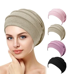 2024 Summer Solid Color Women's Hat Women's Head Scarf Muslim Head Wrap Elastic Hat Scarf