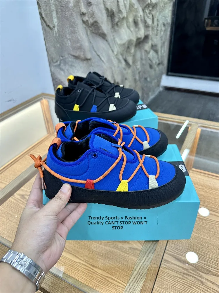 Men's Winter Cotton Shoes Fleece Lined Sporty Dopaamine Colorway Warmth Guaranteed Casual Low Top Snow Boots Youth Size