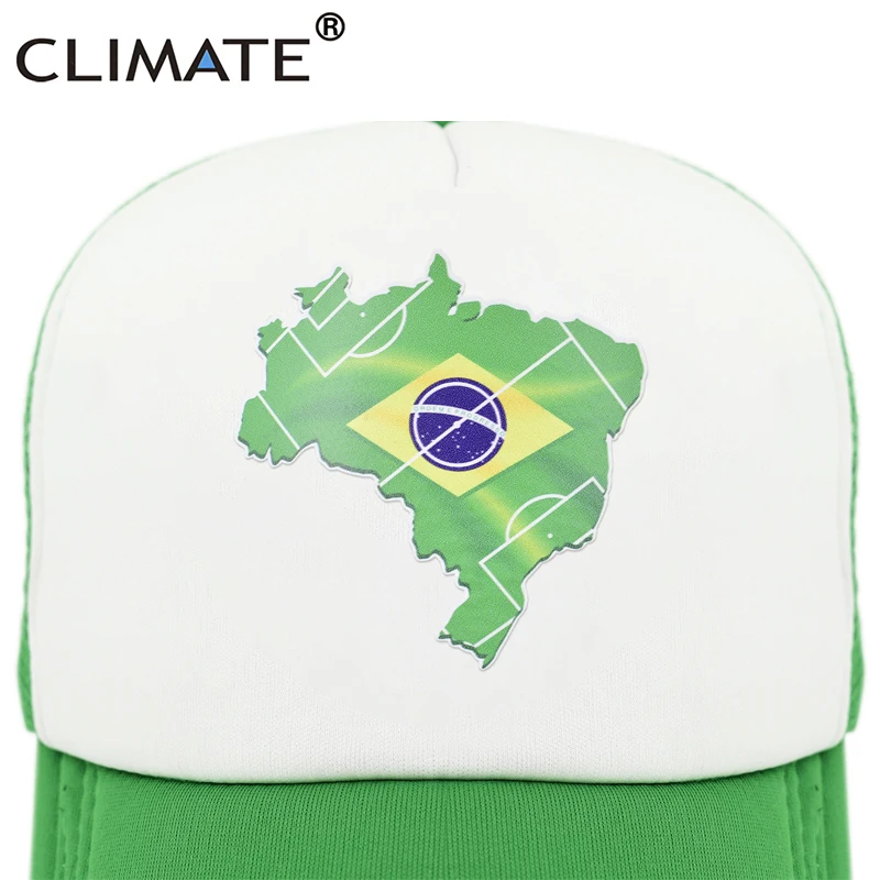 CLIMATE Brazil Cap Brazilian Brazil Flag Map Trucker Cap National Football Fans Team Green Sport Hat Cap Cool Summer Mesh Cap