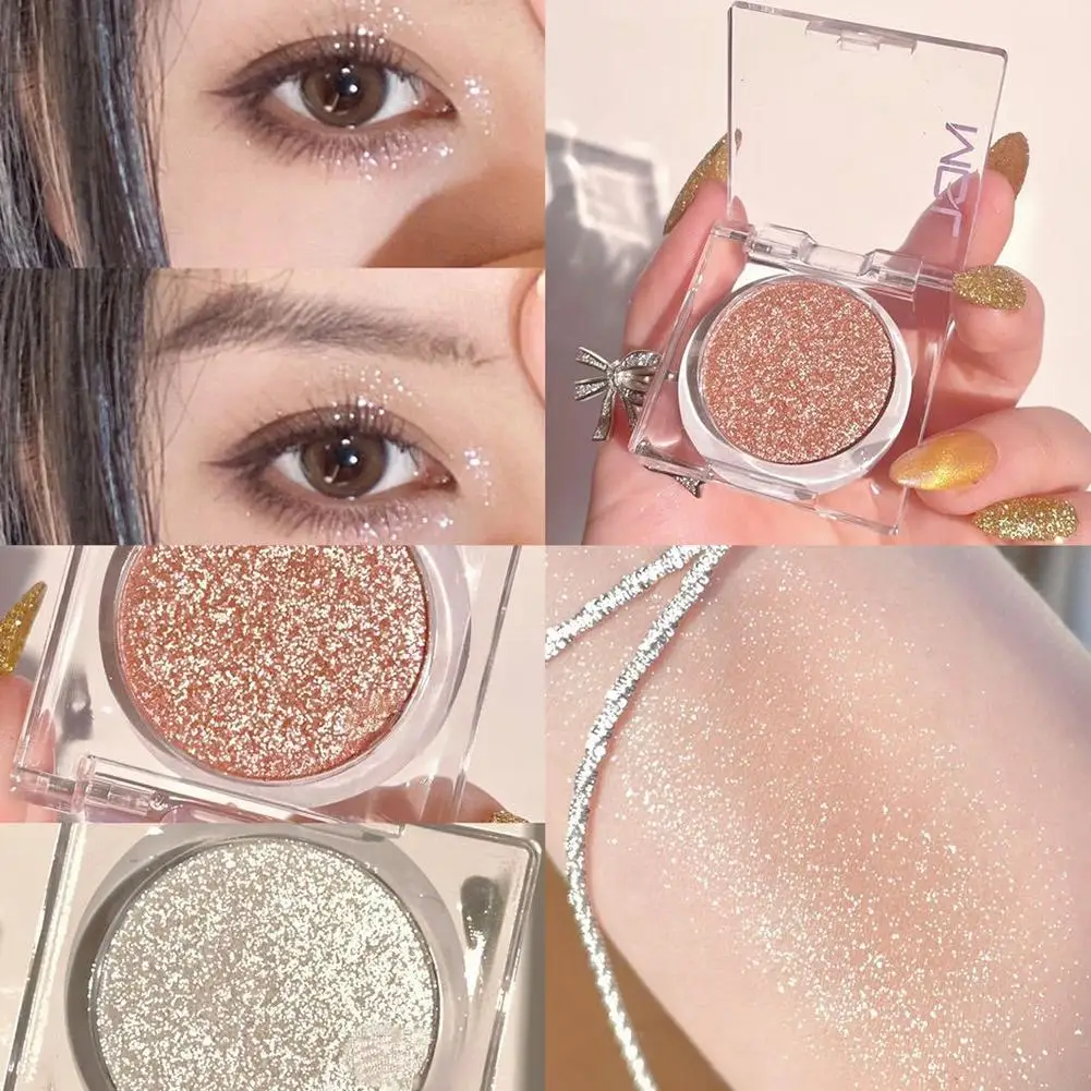 Palette de fards à barrage brillants nacrés avec flash, paillettes de diamant, cosmétiques de maquillage pour les yeux, blanc et marron, longue durée, 1PC