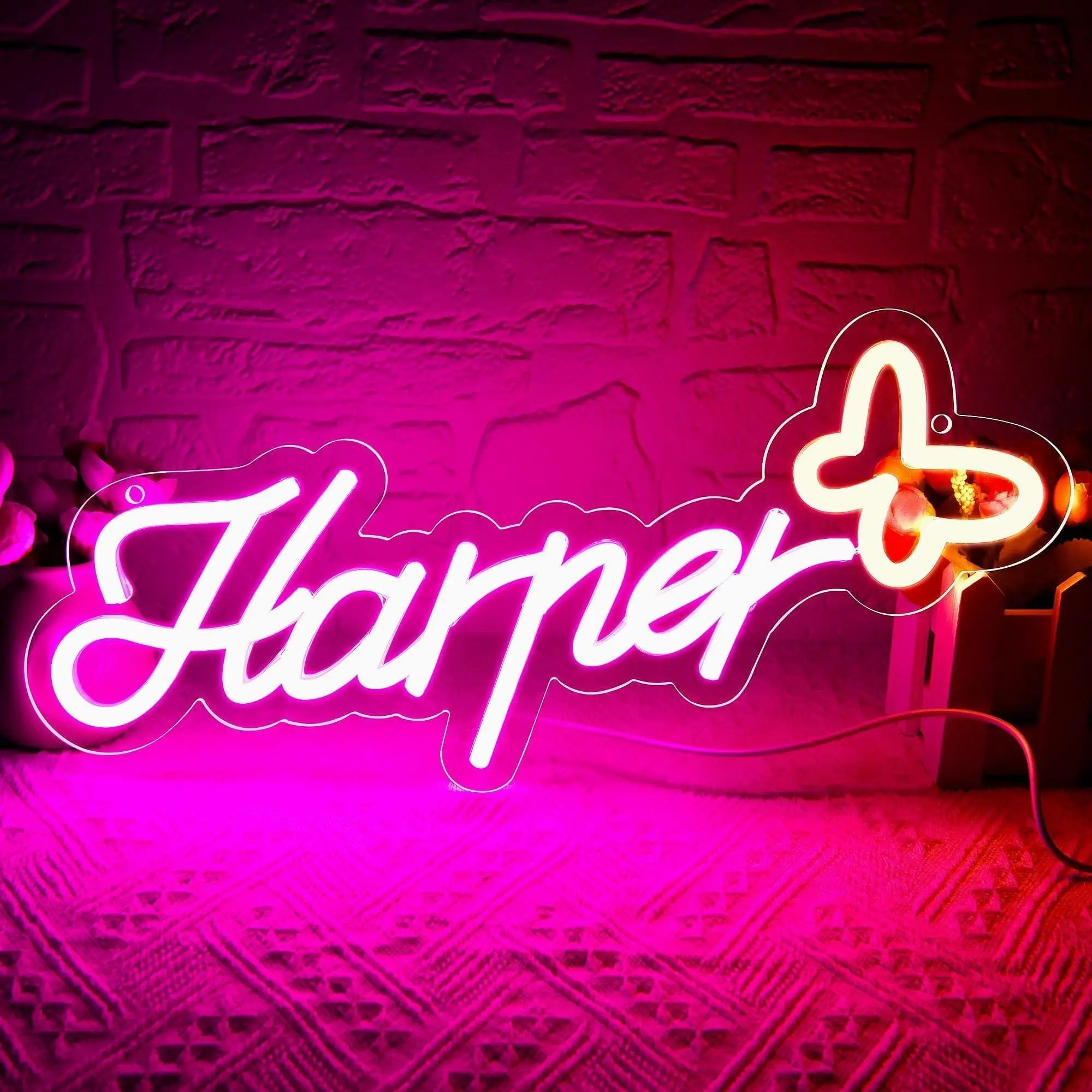 

Harper's Haven LED Neon - Plain Clear Acrylic Design, USB Powered Dimmable LED Neon for Bedrooms, Game Rooms, Party Wall Art