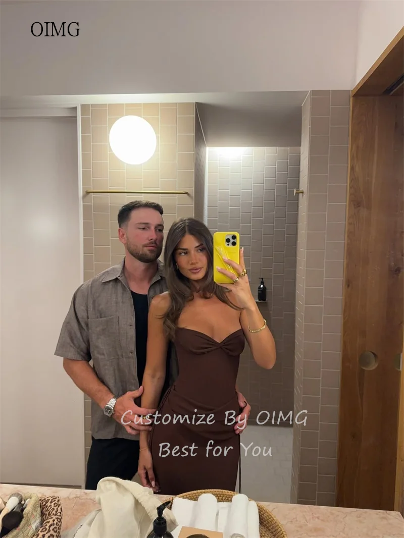 OIMG Abiti da ballo sexy a sirena marrone con scollo a cuore Abito da festa lungo fino al pavimento Abito da sera BiyaPersonalizzato