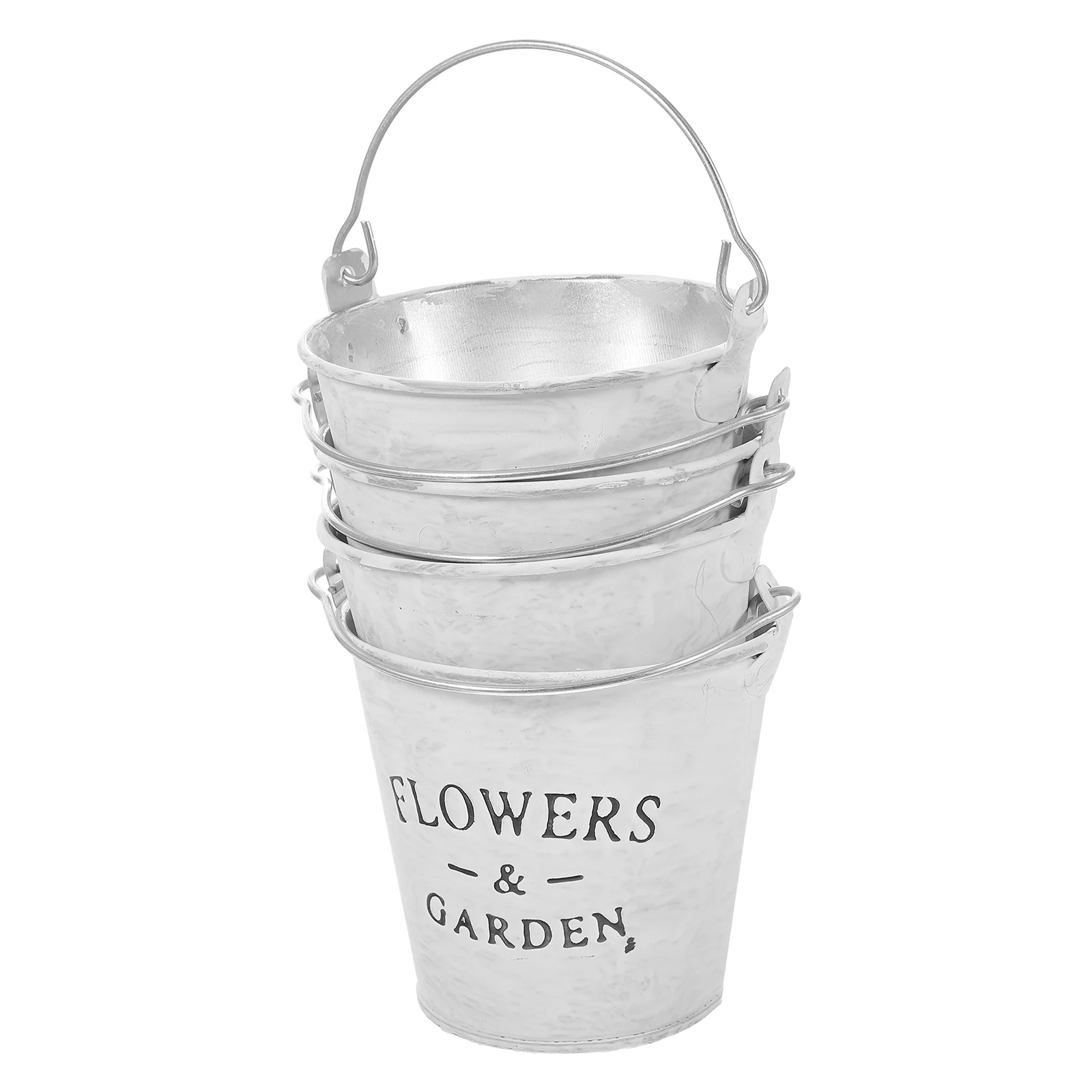 

4pcs White Iron Flower Pot Retro Metal Buckets Vintage Portable Rustic Planters for Home Patio Bedroom Balcony Decor