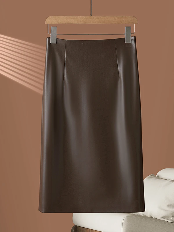 

Модная кожаная юбка с высокой талией, женская юбка-карандаш из овчины, облегающая, средней длины, для коррекции фигуры