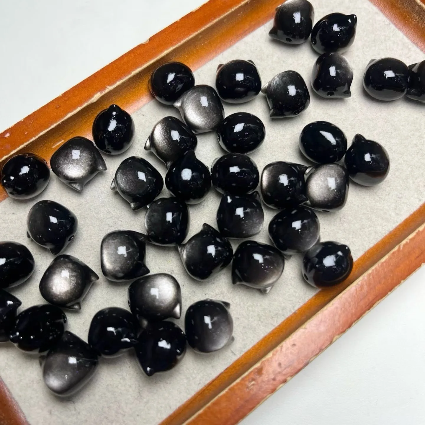 5pcs Natural Sliver Black Obsidian Carved Cat Head Loose Spacer Beads for DIY Bracelet Necklace Earring Jewelry Making Supplies