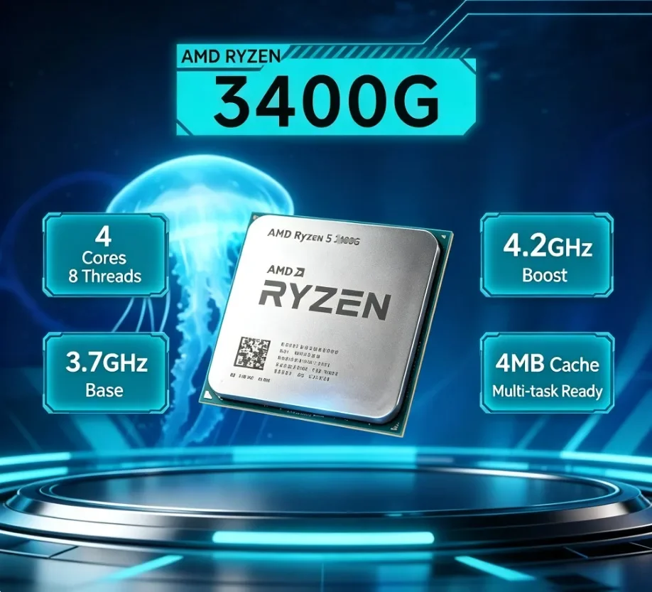 Compact Office DIY Build AMD R5 3400G AM4 APU 4C8T 4.2GHz Boost Built-in Vega11 Graphic Light Design CPU Without Cooling Fan