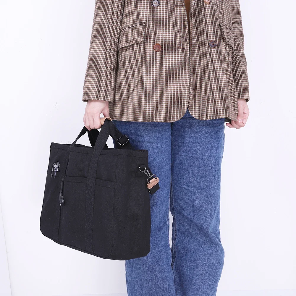 

Women Large Capacity Bag Stylish Canvas Bag Multi-pocket Casual Bag with Adjustable Strap for Shopping Work Daily Use Tote Purse